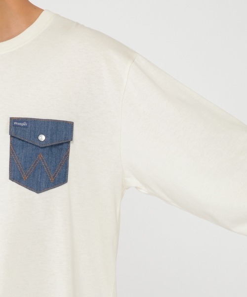 Wrangler(ラングラー)の「Wrangler ラングラー デニムポケットT(Tシャツ/カットソー・メンズ・ホワイト/ベージュ・M/L/XL)」の6枚目の写真