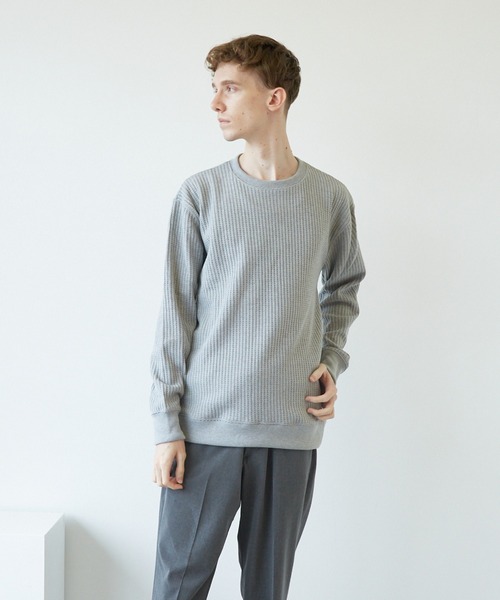 VIBGYOR（ヴィブジョー）の「VIBGYOR　Select／BIGワッフルトレーナー(BL)（スウェット・メンズ・オフホワイト/ブラック/杢グレー/ベージュ/カーキ・MEDIUM/LARGE/X-LARGE）」の4枚目の写真