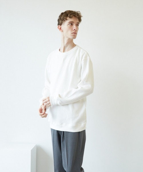 VIBGYOR（ヴィブジョー）の「VIBGYOR　Select／BIGワッフルトレーナー(BL)（スウェット・メンズ・オフホワイト/ブラック/杢グレー/ベージュ/カーキ・MEDIUM/LARGE/X-LARGE）」の2枚目の写真