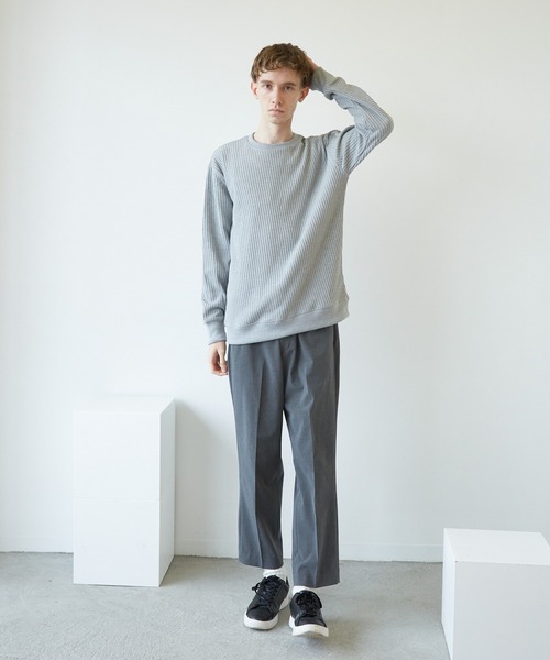 VIBGYOR（ヴィブジョー）の「VIBGYOR　Select／BIGワッフルトレーナー(BL)（スウェット・メンズ・オフホワイト/ブラック/杢グレー/ベージュ/カーキ・MEDIUM/LARGE/X-LARGE）」の6枚目の写真