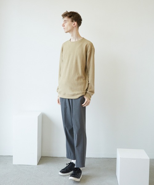 VIBGYOR（ヴィブジョー）の「VIBGYOR　Select／BIGワッフルトレーナー(BL)（スウェット・メンズ・オフホワイト/ブラック/杢グレー/ベージュ/カーキ・MEDIUM/LARGE/X-LARGE）」の9枚目の写真