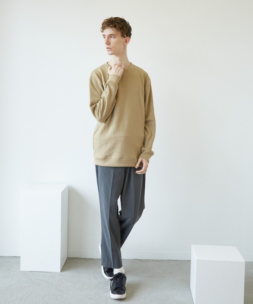 VIBGYOR（ヴィブジョー）の「VIBGYOR　Select／BIGワッフルトレーナー(BL)（スウェット・メンズ・オフホワイト/ブラック/杢グレー/ベージュ/カーキ・MEDIUM/LARGE/X-LARGE）」の10枚目の写真