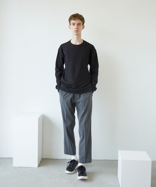 VIBGYOR（ヴィブジョー）の「VIBGYOR　Select／BIGワッフルトレーナー(BL)（スウェット・メンズ・オフホワイト/ブラック/杢グレー/ベージュ/カーキ・MEDIUM/LARGE/X-LARGE）」の11枚目の写真