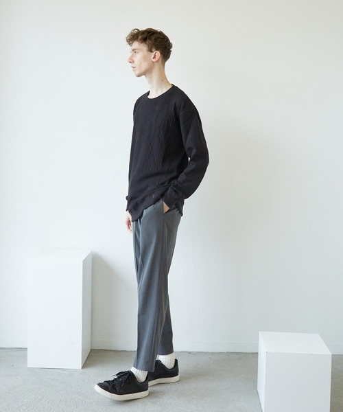 VIBGYOR（ヴィブジョー）の「VIBGYOR　Select／BIGワッフルトレーナー(BL)（スウェット・メンズ・オフホワイト/ブラック/杢グレー/ベージュ/カーキ・MEDIUM/LARGE/X-LARGE）」の13枚目の写真