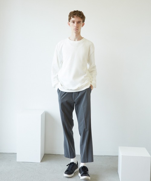 VIBGYOR（ヴィブジョー）の「VIBGYOR　Select／BIGワッフルトレーナー(BL)（スウェット・メンズ・オフホワイト/ブラック/杢グレー/ベージュ/カーキ・MEDIUM/LARGE/X-LARGE）」の16枚目の写真