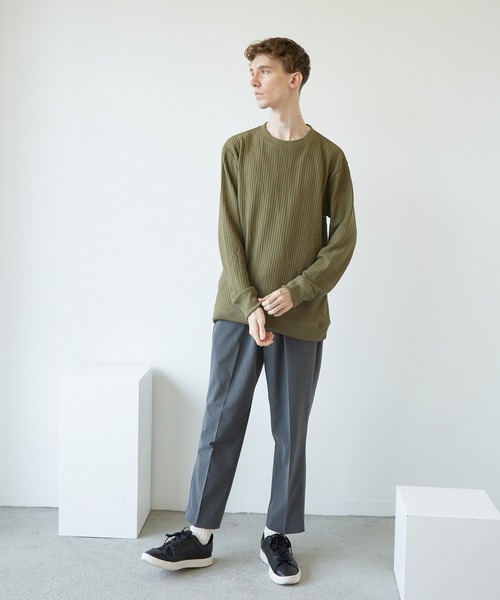 VIBGYOR（ヴィブジョー）の「VIBGYOR　Select／BIGワッフルトレーナー(BL)（スウェット・メンズ・オフホワイト/ブラック/杢グレー/ベージュ/カーキ・MEDIUM/LARGE/X-LARGE）」の18枚目の写真