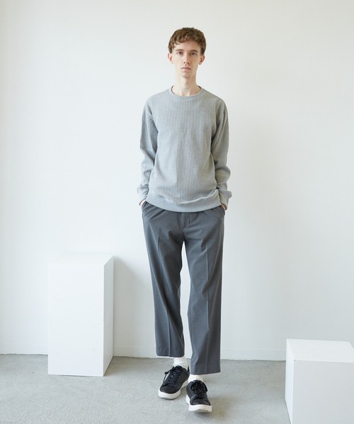 VIBGYOR（ヴィブジョー）の「VIBGYOR　Select／BIGワッフルトレーナー(BL)（スウェット・メンズ・オフホワイト/ブラック/杢グレー/ベージュ/カーキ・MEDIUM/LARGE/X-LARGE）」の7枚目の写真