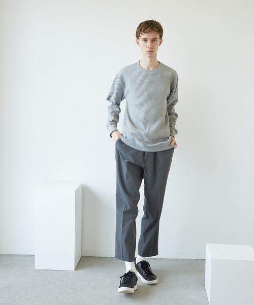 VIBGYOR（ヴィブジョー）の「VIBGYOR　Select／BIGワッフルトレーナー(BL)（スウェット・メンズ・オフホワイト/ブラック/杢グレー/ベージュ/カーキ・MEDIUM/LARGE/X-LARGE）」の8枚目の写真