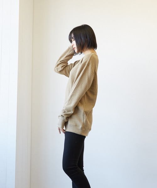 VIBGYOR（ヴィブジョー）の「VIBGYOR　Select／BIGワッフルトレーナー(BL)（スウェット・メンズ・オフホワイト/ブラック/杢グレー/ベージュ/カーキ・MEDIUM/LARGE/X-LARGE）」の21枚目の写真