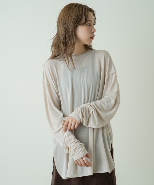 Kastane（カスタネ）の「袖シャーリングシアーロンT（Tシャツ/カットソー・レディース・アイボリー/ブラック/ブラウン・FREE）」の15枚目の写真