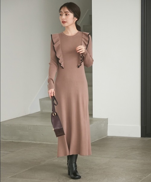 配色がアクセント フリルニットワンピース ワンピース Vis ビス のファッション通販 Zozotown