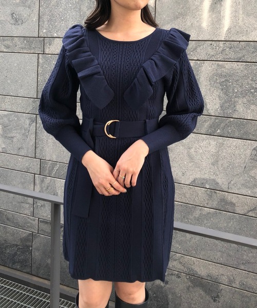 流行に フリルニットワンピース 最新コレックション