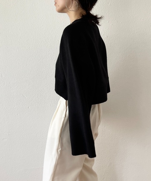 wee9s（ウィークス）の「wide sleeve short knit / ワイドスリーブショートニット（ニット/セーター・レディース・ベージュ/グレー/アイボリー/ブラック/ブルー・FREE）」の21枚目の写真