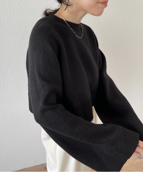 wee9s（ウィークス）の「wide sleeve short knit / ワイドスリーブショートニット（ニット/セーター・レディース・ベージュ/グレー/アイボリー/ブラック/ブルー・FREE）」の20枚目の写真