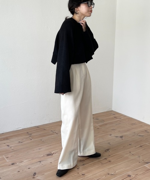 wee9s（ウィークス）の「wide sleeve short knit / ワイドスリーブショートニット（ニット/セーター・レディース・ベージュ/グレー/アイボリー/ブラック/ブルー・FREE）」の17枚目の写真