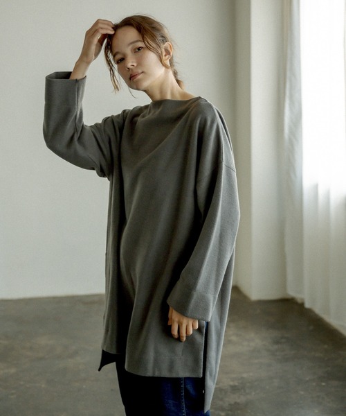 PUAL CE CIN（ピュアルセシン）の「起毛チュニック（Tシャツ/カットソー・レディース・チャコールグレー/ベージュ/グレー/グリーン・FREE）」の2枚目の写真