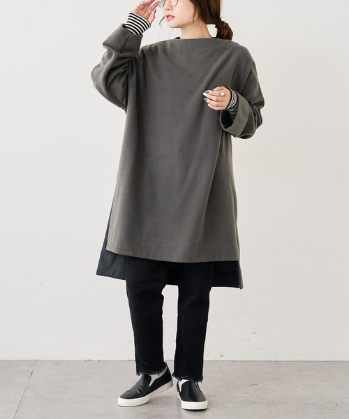 PUAL CE CIN（ピュアルセシン）の「起毛チュニック（Tシャツ/カットソー・レディース・チャコールグレー/ベージュ/グレー/グリーン・FREE）」の7枚目の写真