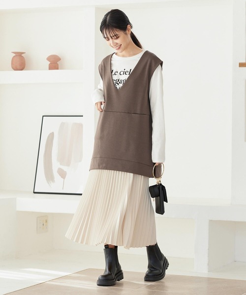 KOBE LETTUCE（コウベレタス）の「裏起毛ダンボールVネックベストトップス[C5821]（ベスト・レディース・ホワイト/ブラック/ラベンダー/ブラウン系・FREE）」の7枚目の写真