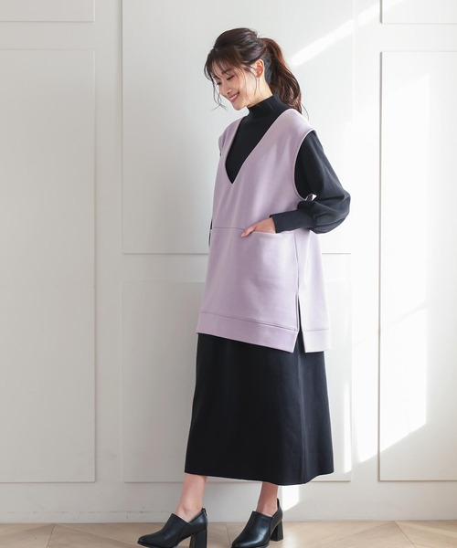 KOBE LETTUCE（コウベレタス）の「裏起毛ダンボールVネックベストトップス[C5821]（ベスト・レディース・ホワイト/ブラック/ラベンダー/ブラウン系・FREE）」の13枚目の写真