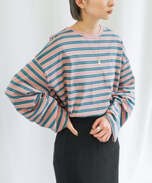 クルーネックマルチボーダーロングTシャツ