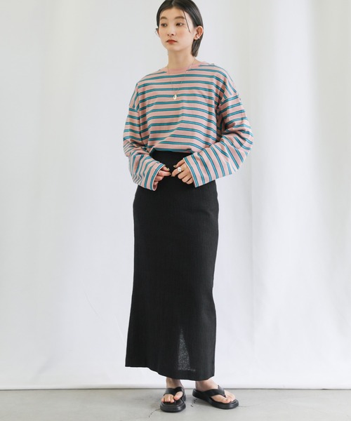 select MOCA（セレクトモカ）の「クルーネックマルチボーダーロングTシャツ（Tシャツ/カットソー・レディース・ピンク/アイボリー/ライム/イエロー/ブルーグリーン・FREE）」の20枚目の写真