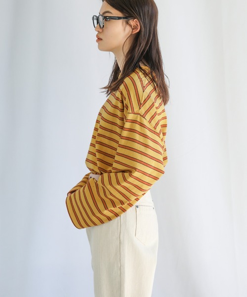 オーダー二本【レモンクォーツ・クリソコラ】【タイガーアイ・ガーネット】 select MOCA（セレクトモカ）の「クルーネックマルチボーダーロングT