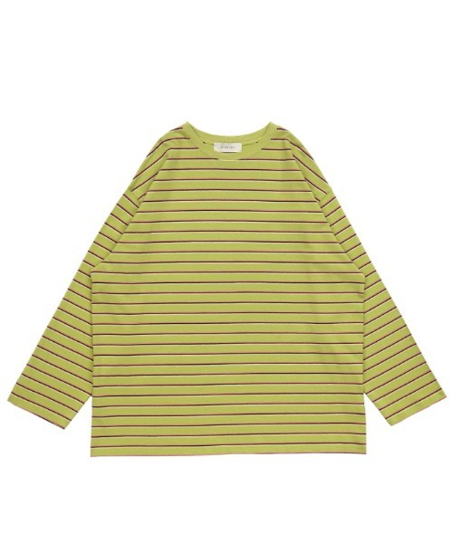 select MOCA（セレクトモカ）の「クルーネックマルチボーダーロングTシャツ（Tシャツ/カットソー・レディース・ピンク/アイボリー/ライム/イエロー/ブルーグリーン・FREE）」の7枚目の写真