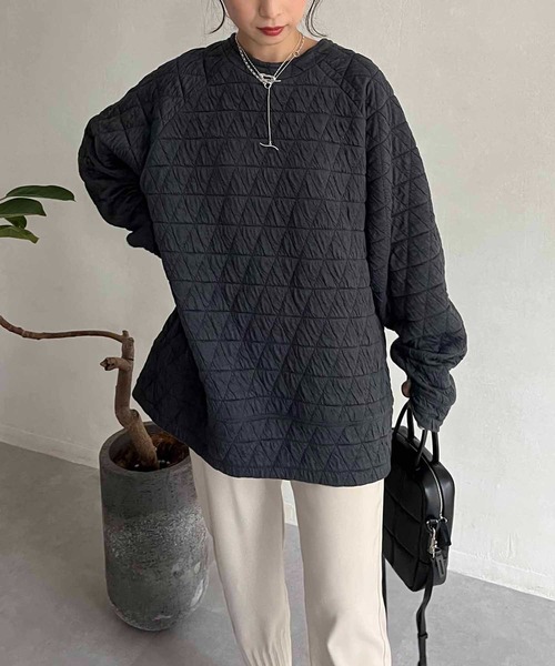 CAPRICIEUX LE'MAGE(カプリシューレマージュ)の「キルトプルオーバー(Tシャツ/カットソー・レディース・チャコールグレー/ライトベージュ・FREE)」の10枚目の写真