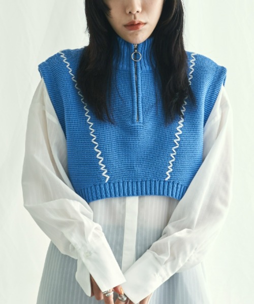 VACANCY（ヴァカンシー）の「ハンドステッチハーフジップベスト（ベスト・レディース・ブラック/ブルー/ナチュラル・FREE）」の3枚目の写真