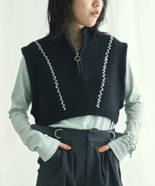 VACANCY（ヴァカンシー）の「ハンドステッチハーフジップベスト（ベスト・レディース・ブラック/ブルー/ナチュラル・FREE）」の2枚目の写真