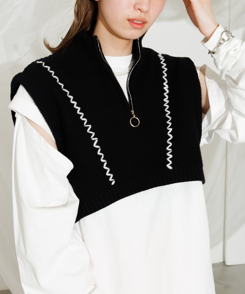 VACANCY（ヴァカンシー）の「ハンドステッチハーフジップベスト（ベスト・レディース・ブラック/ブルー/ナチュラル・FREE）」の9枚目の写真