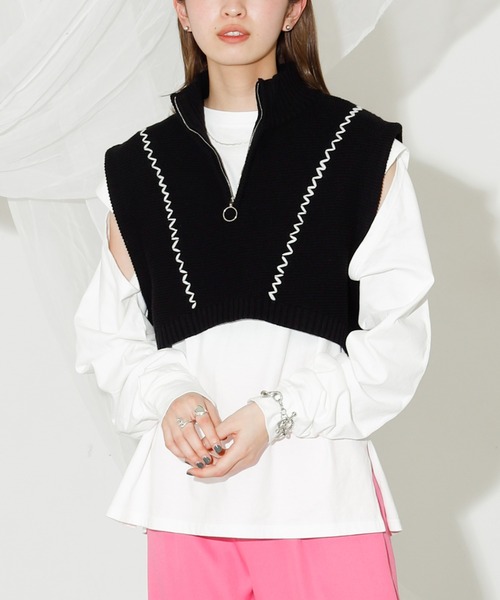 VACANCY（ヴァカンシー）の「ハンドステッチハーフジップベスト（ベスト・レディース・ブラック/ブルー/ナチュラル・FREE）」の5枚目の写真