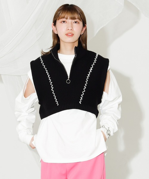 VACANCY（ヴァカンシー）の「ハンドステッチハーフジップベスト（ベスト・レディース・ブラック/ブルー/ナチュラル・FREE）」の4枚目の写真