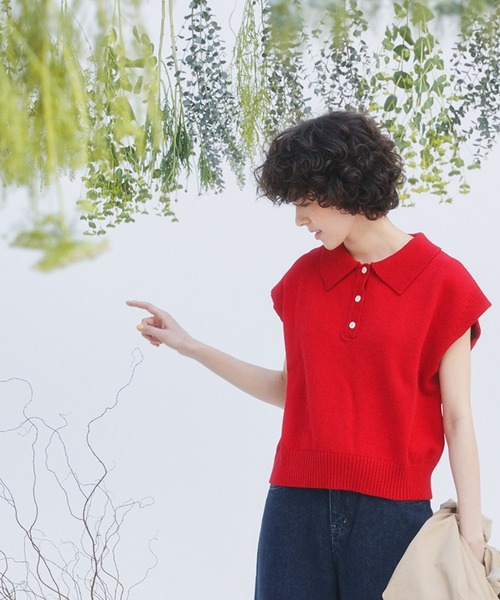 EDIT Gris（エディットグリ）の「襟付きポロニットベスト（ニット/セーター・レディース・グレー/グリーン/レッド/ブラック・FREE）」の9枚目の写真