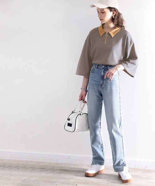 classicalelf(クラシカルエルフ)の「レトロ漂う。衿付きTop’s。ハニカム柄ハーフジッププルオーバー(ポロシャツ・レディース・ブラック/ブルー/ライトブルー/グリーン・MEDIUM/SMALL/X-LARGE/LARGE)」の14枚目の写真