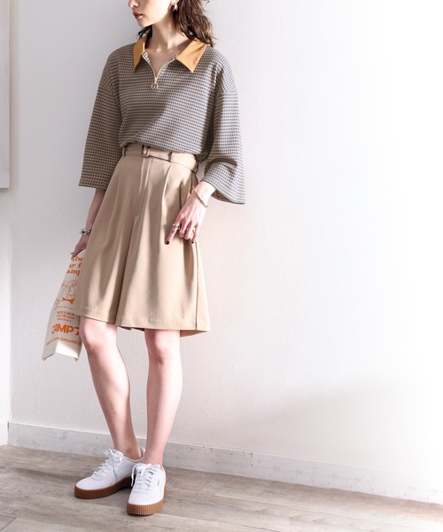 classicalelf(クラシカルエルフ)の「レトロ漂う。衿付きTop’s。ハニカム柄ハーフジッププルオーバー(ポロシャツ・レディース・ブラック/ブルー/ライトブルー/グリーン・MEDIUM/SMALL/X-LARGE/LARGE)」の12枚目の写真