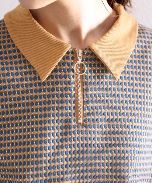 classicalelf(クラシカルエルフ)の「レトロ漂う。衿付きTop’s。ハニカム柄ハーフジッププルオーバー(ポロシャツ・レディース・ブラック/ブルー/ライトブルー/グリーン・MEDIUM/SMALL/X-LARGE/LARGE)」の15枚目の写真