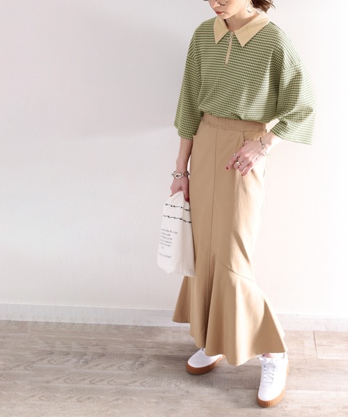 classicalelf(クラシカルエルフ)の「レトロ漂う。衿付きTop’s。ハニカム柄ハーフジッププルオーバー(ポロシャツ・レディース・ブラック/ブルー/ライトブルー/グリーン・MEDIUM/SMALL/X-LARGE/LARGE)」の11枚目の写真