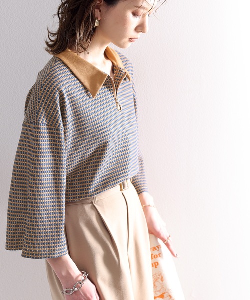classicalelf(クラシカルエルフ)の「レトロ漂う。衿付きTop’s。ハニカム柄ハーフジッププルオーバー(ポロシャツ・レディース・ブラック/ブルー/ライトブルー/グリーン・MEDIUM/SMALL/X-LARGE/LARGE)」の16枚目の写真