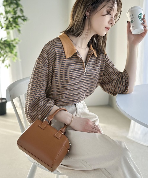 classicalelf(クラシカルエルフ)の「レトロ漂う。衿付きTop’s。ハニカム柄ハーフジッププルオーバー(ポロシャツ・レディース・ブラック/ブルー/ライトブルー/グリーン・MEDIUM/SMALL/X-LARGE/LARGE)」の18枚目の写真