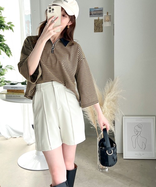 classicalelf(クラシカルエルフ)の「レトロ漂う。衿付きTop’s。ハニカム柄ハーフジッププルオーバー(ポロシャツ・レディース・ブラック/ブルー/ライトブルー/グリーン・MEDIUM/SMALL/X-LARGE/LARGE)」の20枚目の写真