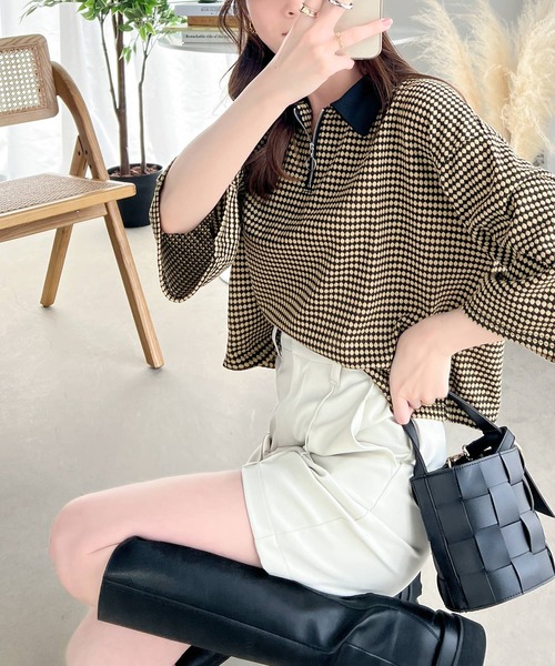 classicalelf(クラシカルエルフ)の「レトロ漂う。衿付きTop’s。ハニカム柄ハーフジッププルオーバー(ポロシャツ・レディース・ブラック/ブルー/ライトブルー/グリーン・MEDIUM/SMALL/X-LARGE/LARGE)」の21枚目の写真