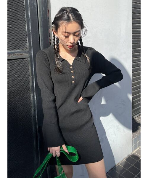 EVRIS(エヴリス)の「シャツミニニットワンピース(ワンピース・レディース・ブラック/オレンジ/アイボリー/パープル・FREE)」の7枚目の写真