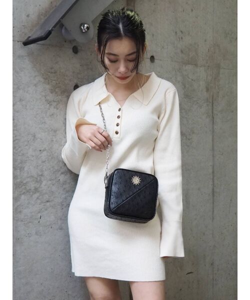 EVRIS(エヴリス)の「シャツミニニットワンピース(ワンピース・レディース・ブラック/オレンジ/アイボリー/パープル・FREE)」の13枚目の写真