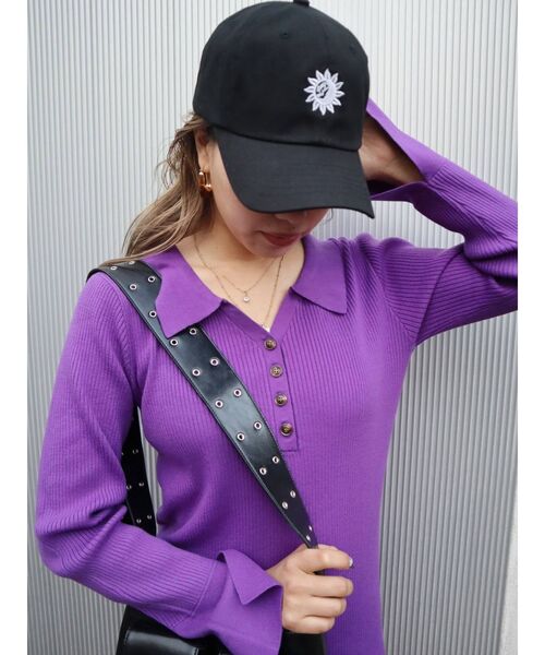 EVRIS(エヴリス)の「シャツミニニットワンピース(ワンピース・レディース・ブラック/オレンジ/アイボリー/パープル・FREE)」の14枚目の写真