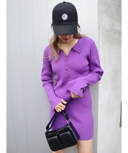 EVRIS(エヴリス)の「シャツミニニットワンピース(ワンピース・レディース・ブラック/オレンジ/アイボリー/パープル・FREE)」の16枚目の写真