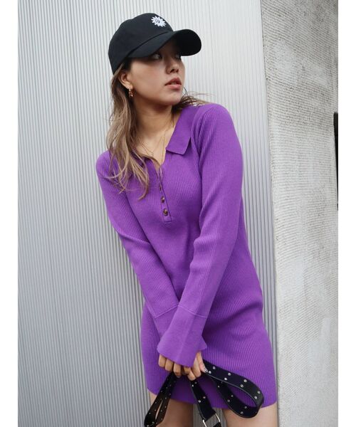 EVRIS(エヴリス)の「シャツミニニットワンピース(ワンピース・レディース・ブラック/オレンジ/アイボリー/パープル・FREE)」の17枚目の写真