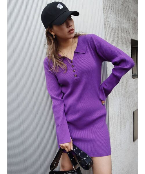 EVRIS(エヴリス)の「シャツミニニットワンピース(ワンピース・レディース・ブラック/オレンジ/アイボリー/パープル・FREE)」の20枚目の写真