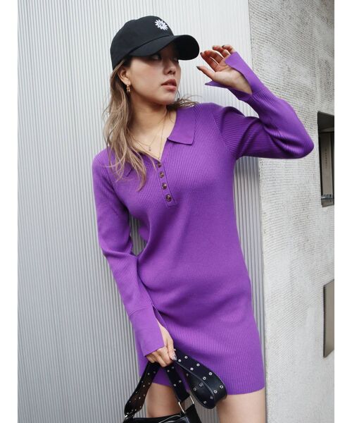 EVRIS(エヴリス)の「シャツミニニットワンピース(ワンピース・レディース・ブラック/オレンジ/アイボリー/パープル・FREE)」の21枚目の写真