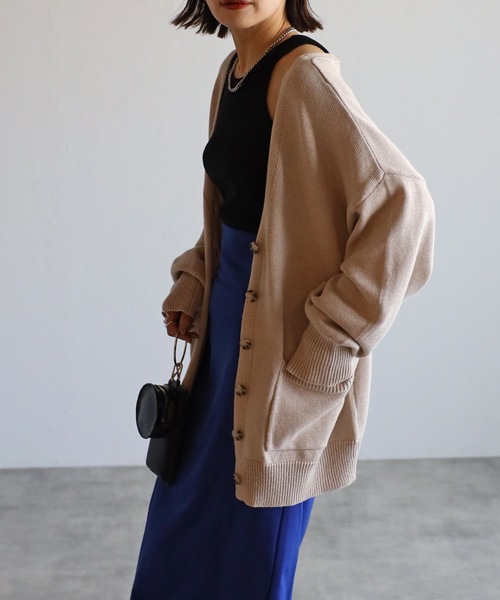 ap retro（アプレトロ）の「カラーVネックカーディガン（カーディガン/ボレロ・レディース・オフホワイト/ブラック/グレイッシュベージュ/イエロー/ブルー/グリーン・FREE）」の4枚目の写真